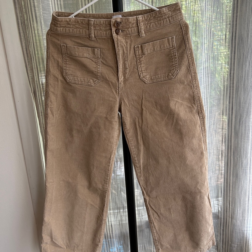 GAP Tan High-Waist Wide-Leg Corduroy Trousers.
